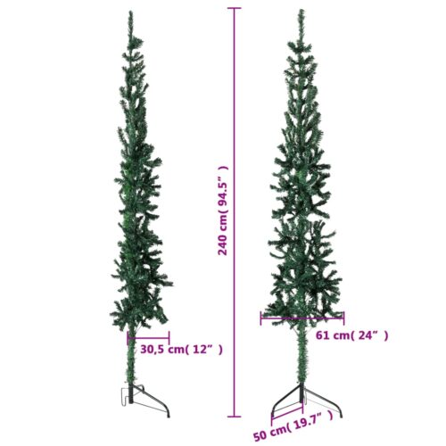 Slim Artificial Half Christmas Tree with Stand Green 240cm - Image 7