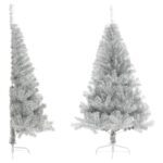 Artificial Half Christmas Tree with Stand Silver 180cm PET