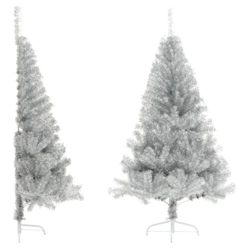 Artificial Half Christmas Tree with Stand Silver 180cm PET