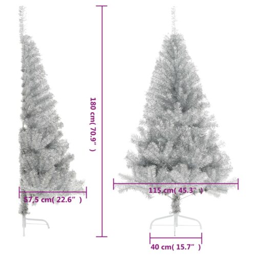 Artificial Half Christmas Tree with Stand Silver 180cm PET - Image 7
