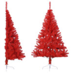 Artificial Half Christmas Tree Xmas Decor with Stand Red 180cm PVC