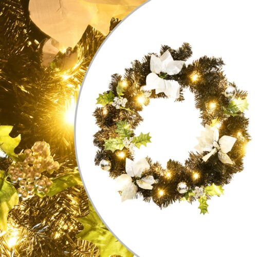 Christmas Wreath with LED Lights Black 60cm PVC