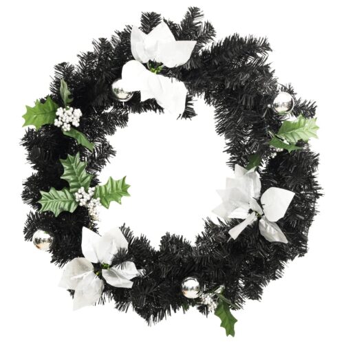 Christmas Wreath with LED Lights Black 60cm PVC - Image 3