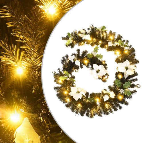 Christmas Garland with LED Lights Black 2.7m PVC