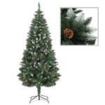 Artificial Christmas Tree with Pine Cones White Glitter Snowy Tips Xmas Decor 180cm