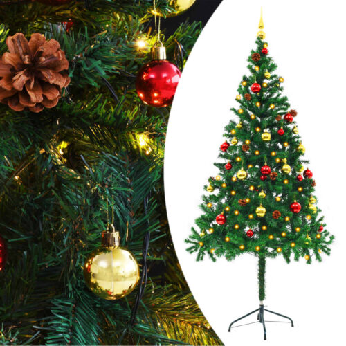 Artificial Pre-lit Christmas Tree with Baubles Green 180cm