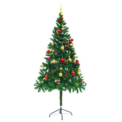 Artificial Pre-lit Christmas Tree with Baubles Green 180cm - Image 2