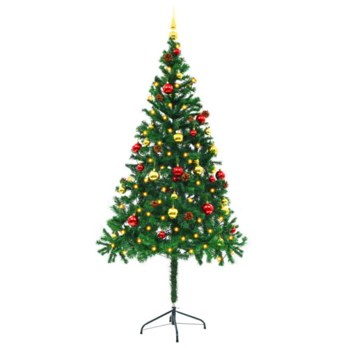 Artificial Pre-lit Christmas Tree with Baubles Green 180cm - Image 3
