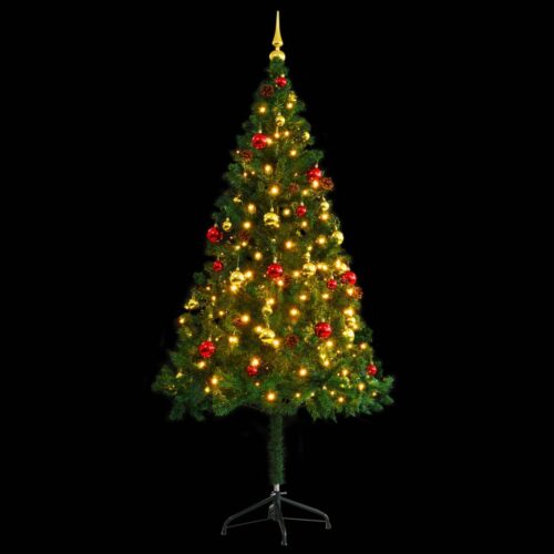 Artificial Pre-lit Christmas Tree with Baubles Green 180cm - Image 4