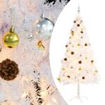 Artificial Pre-lit Christmas Tree with Baubles White 180cm