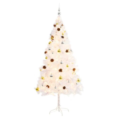 Artificial Pre-lit Christmas Tree with Baubles White 180cm - Image 2