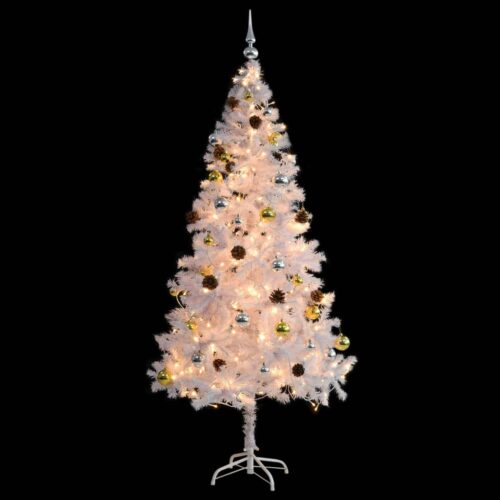 Artificial Pre-lit Christmas Tree with Baubles White 180cm - Image 4