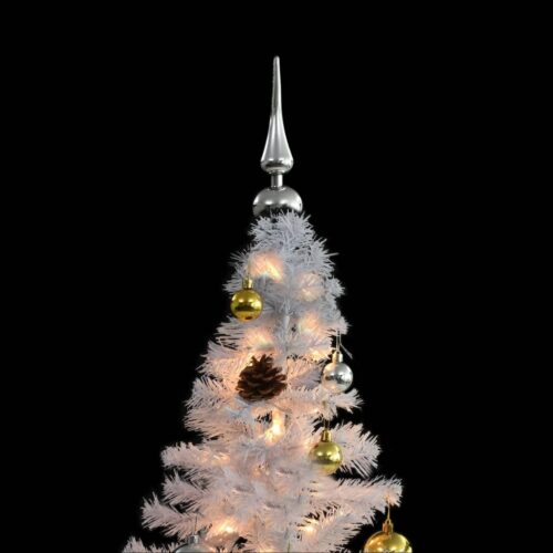 Artificial Pre-lit Christmas Tree with Baubles White 180cm - Image 6