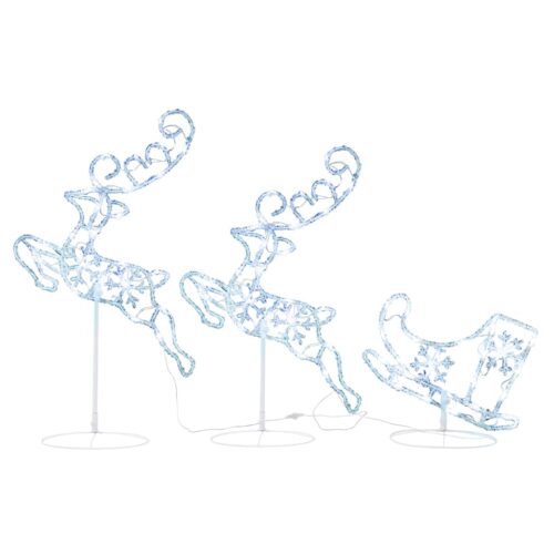 Acrylic Christmas Flying Reindeer Sleigh 260x21x87cm Cold White - Image 2