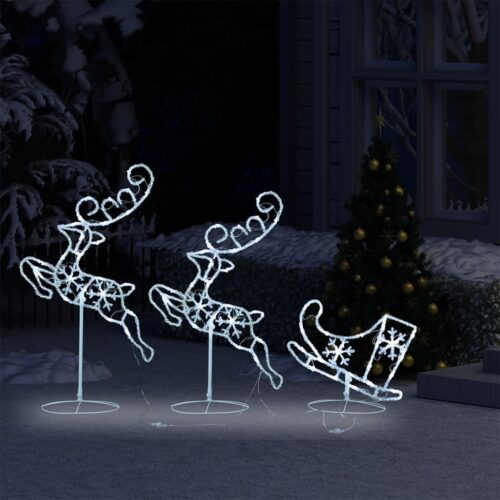 Acrylic Christmas Flying Reindeer Sleigh 260x21x87cm Cold White - Image 3