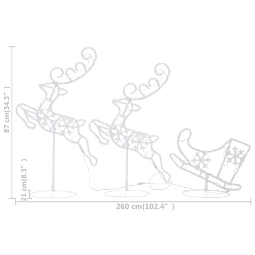 Acrylic Christmas Flying Reindeer Sleigh 260x21x87cm Cold White - Image 10