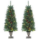 Artificial Christmas Trees 2pcs 100 LEDs Green 120cm