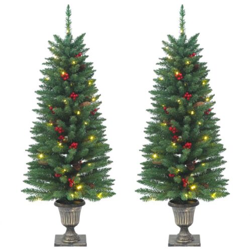 Artificial Christmas Trees 2pcs 100 LEDs Green 120cm