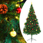 Artificial Pre-lit Christmas Tree with Baubles Green 210cm