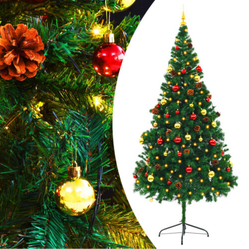 Artificial Pre-lit Christmas Tree with Baubles Green 210cm