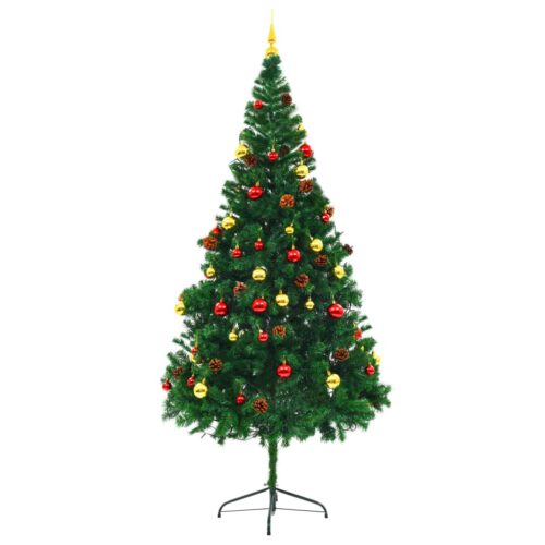 Artificial Pre-lit Christmas Tree with Baubles Green 210cm - Image 2