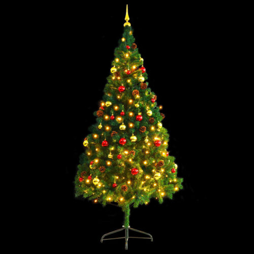 Artificial Pre-lit Christmas Tree with Baubles Green 210cm - Image 4