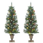 Artificial Christmas Trees 2pcs 100 LEDs Green White 120cm