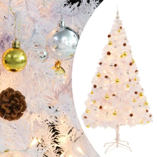 Artificial Pre-lit Christmas Tree with Baubles White 210cm