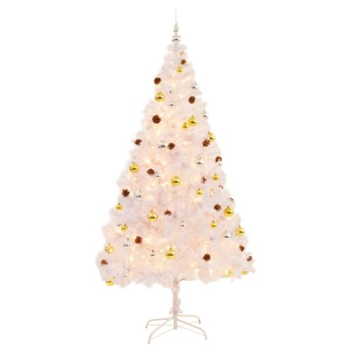 Artificial Pre-lit Christmas Tree with Baubles White 210cm - Image 2