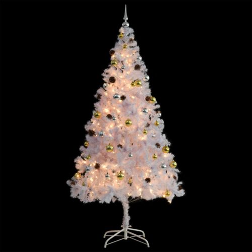 Artificial Pre-lit Christmas Tree with Baubles White 210cm - Image 4