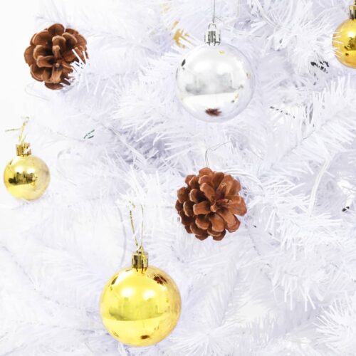 Artificial Pre-lit Christmas Tree with Baubles White 210cm - Image 7