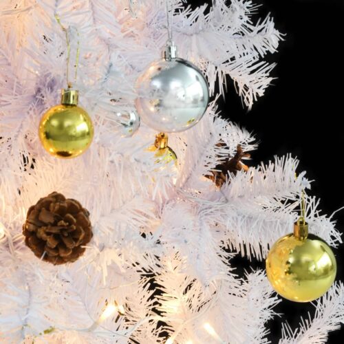 Artificial Pre-lit Christmas Tree with Baubles White 210cm - Image 8