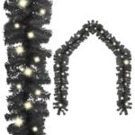 Christmas Garland with LED Lights 20m Black