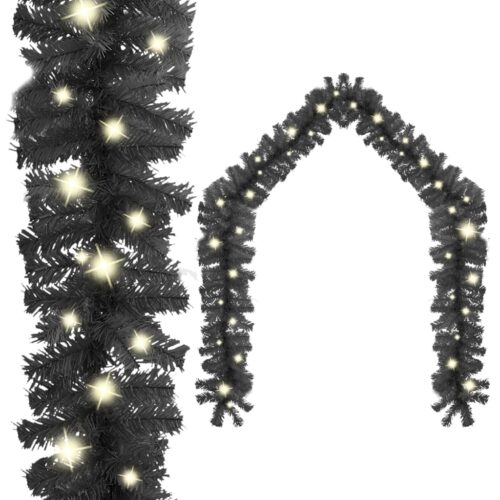 Christmas Garland with LED Lights 20m Black