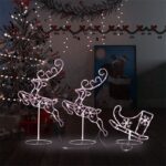 Acrylic Christmas Flying Reindeer Sleigh 260x21x87cm Warm White
