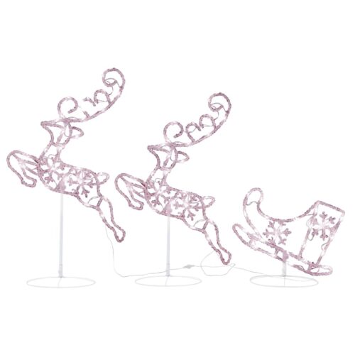 Acrylic Christmas Flying Reindeer Sleigh 260x21x87cm Warm White - Image 2