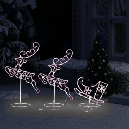 Acrylic Christmas Flying Reindeer Sleigh 260x21x87cm Warm White - Image 3
