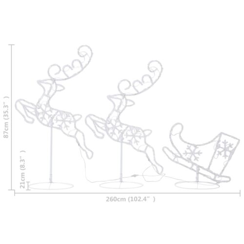 Acrylic Christmas Flying Reindeer Sleigh 260x21x87cm Warm White - Image 10