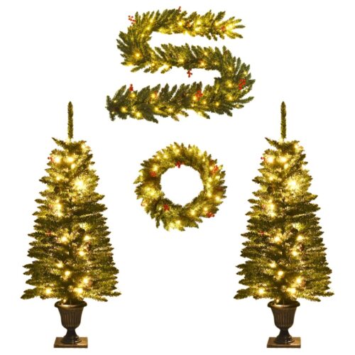 Artificial Christmas Trees 2pcs with Wreath, Garland LEDs - Image 2