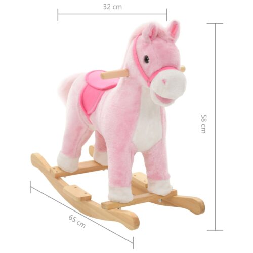 Rocking Animal Horse Plush 65x32x58cm Pink - Image 5