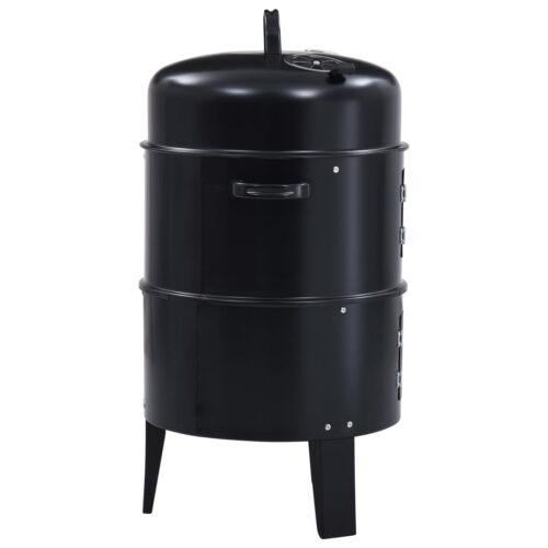 3-in-1 Charcoal BBQ Grill Smoker Portable Outdoor Roaster Steel Camping Black - Image 6