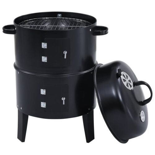 3-in-1 Charcoal BBQ Grill Smoker Portable Outdoor Roaster Steel Camping Black - Image 8