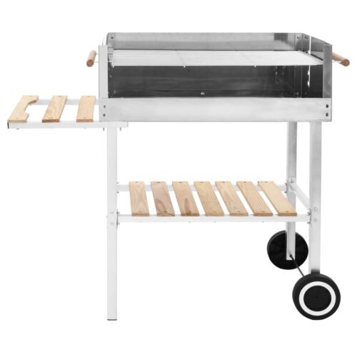 XXL Trolley Charcoal BBQ Grill Stainless Steel with 2 Shelves - Image 2