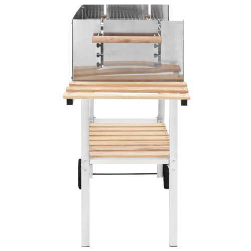 XXL Trolley Charcoal BBQ Grill Stainless Steel with 2 Shelves - Image 3