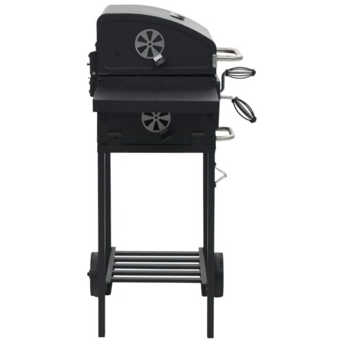 Charcoal-Fueled BBQ Grill with Bottom Shelf Wheels Outdoor Patio Barbecue Black - Image 3