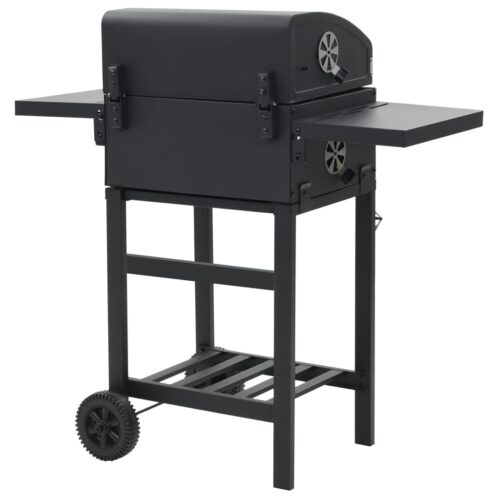 Charcoal-Fueled BBQ Grill with Bottom Shelf Wheels Outdoor Patio Barbecue Black - Image 4