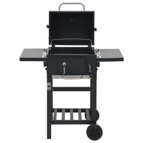 Charcoal-Fueled BBQ Grill with Bottom Shelf Wheels Outdoor Patio Barbecue Black - Image 5