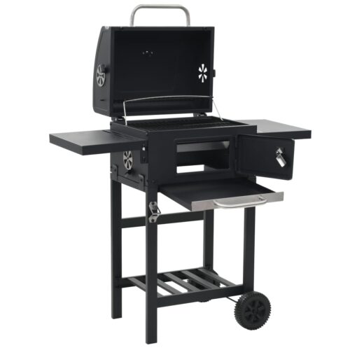 Charcoal-Fueled BBQ Grill with Bottom Shelf Wheels Outdoor Patio Barbecue Black - Image 6