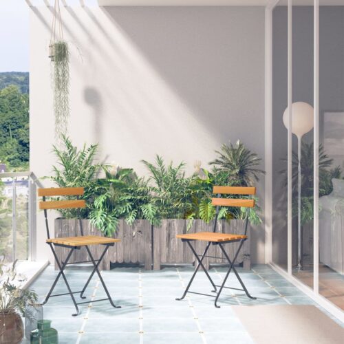 Folding Garden Chairs 2pcs Steel Solid Acacia Wood - Image 11