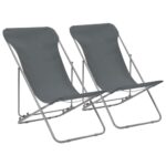 Folding Beach Chairs 2pcs Steel Oxford Fabric Grey